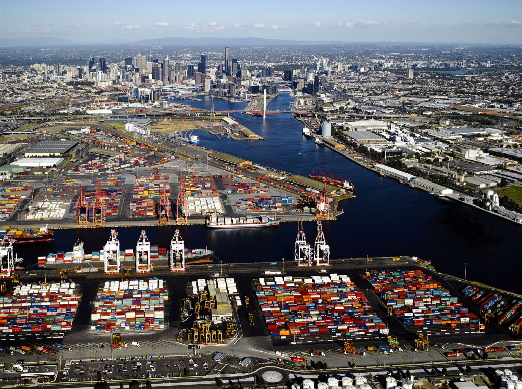 View of the Port of Melbourne looking East.